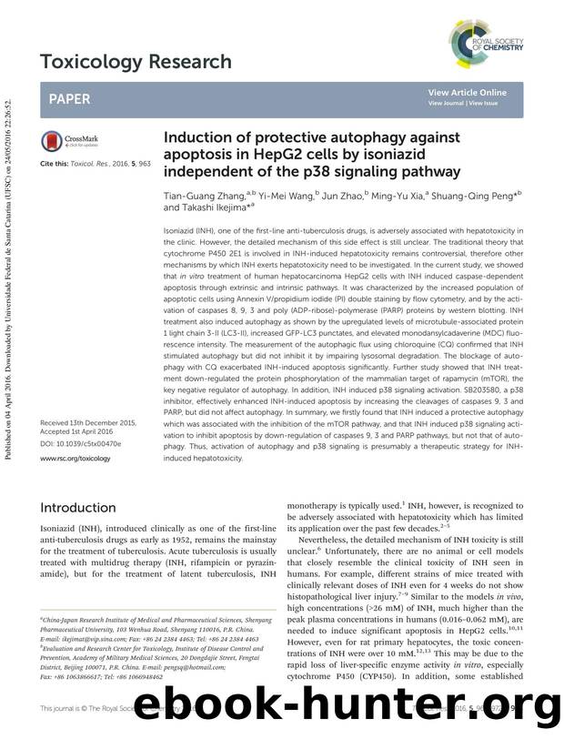 Induction of protective autophagy against apoptosis in HepG2 cells by isoniazid independent of the p38 signaling pathway by Tian-Guang Zhang Yi-Mei Wang Jun Zhao Ming-Yu Xia Shuang-Qing Peng Takashi Ikejima