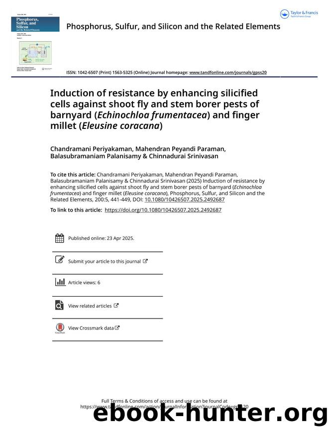 Induction of resistance by enhancing silicified cells against shoot fly and stem borer pests of barnyard (Echinochloa frumentacea) and finger millet (Eleusine coracana) by unknow