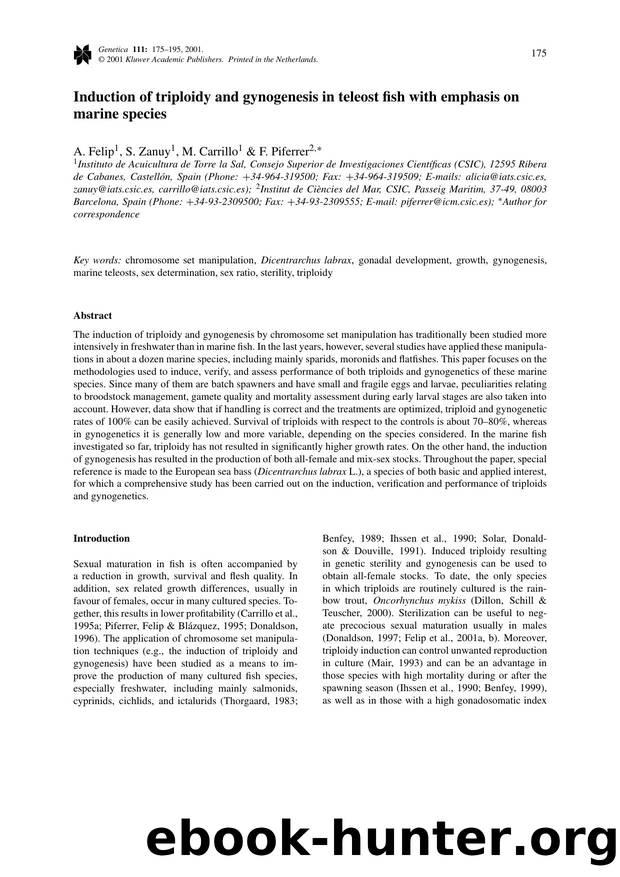 Induction of triploidy and gynogenesis in teleost fish with emphasis on marine species by Unknown