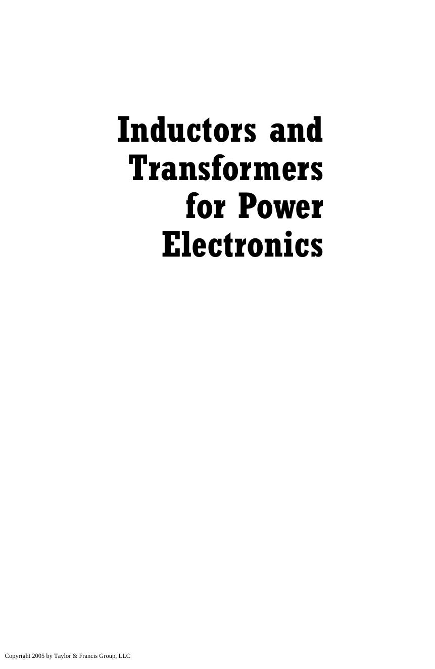 Inductors and Transformers for Power Electronics by Unknow