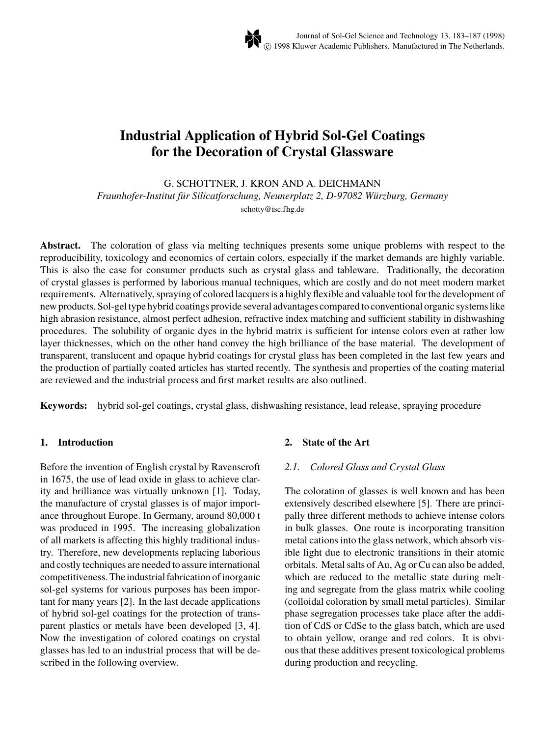 Industrial Application of Hybrid Sol-Gel Coatings for the Decoration of Crystal Glassware by Unknown