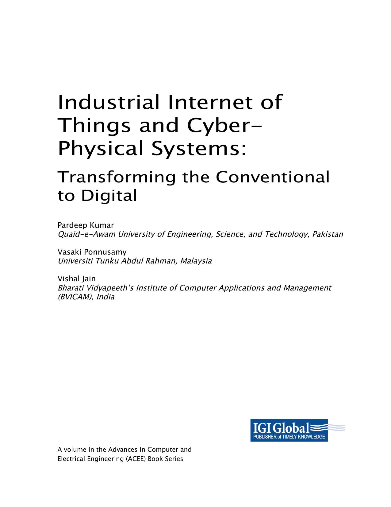 Industrial Internet of Things and Cyber-Physical Systems: Transforming the Conventional to Digital by Pardeep Kumar Vasaki Ponnusamy Vishal Jain