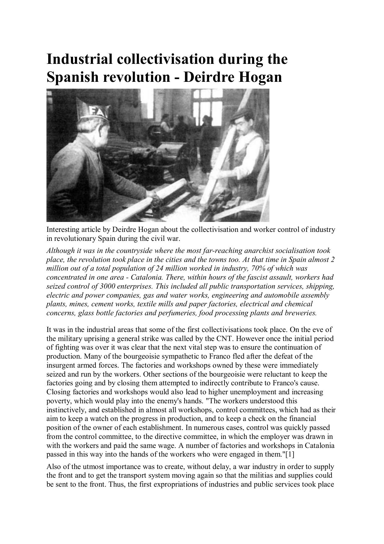 Industrial collectivisation during the Spanish revolution by Unknown