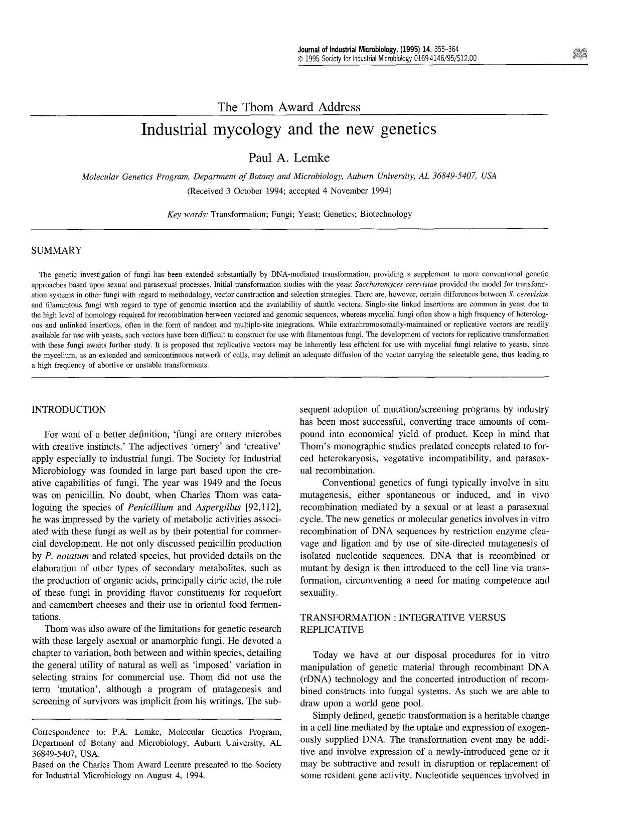 Industrial mycology and the new genetics by Unknown