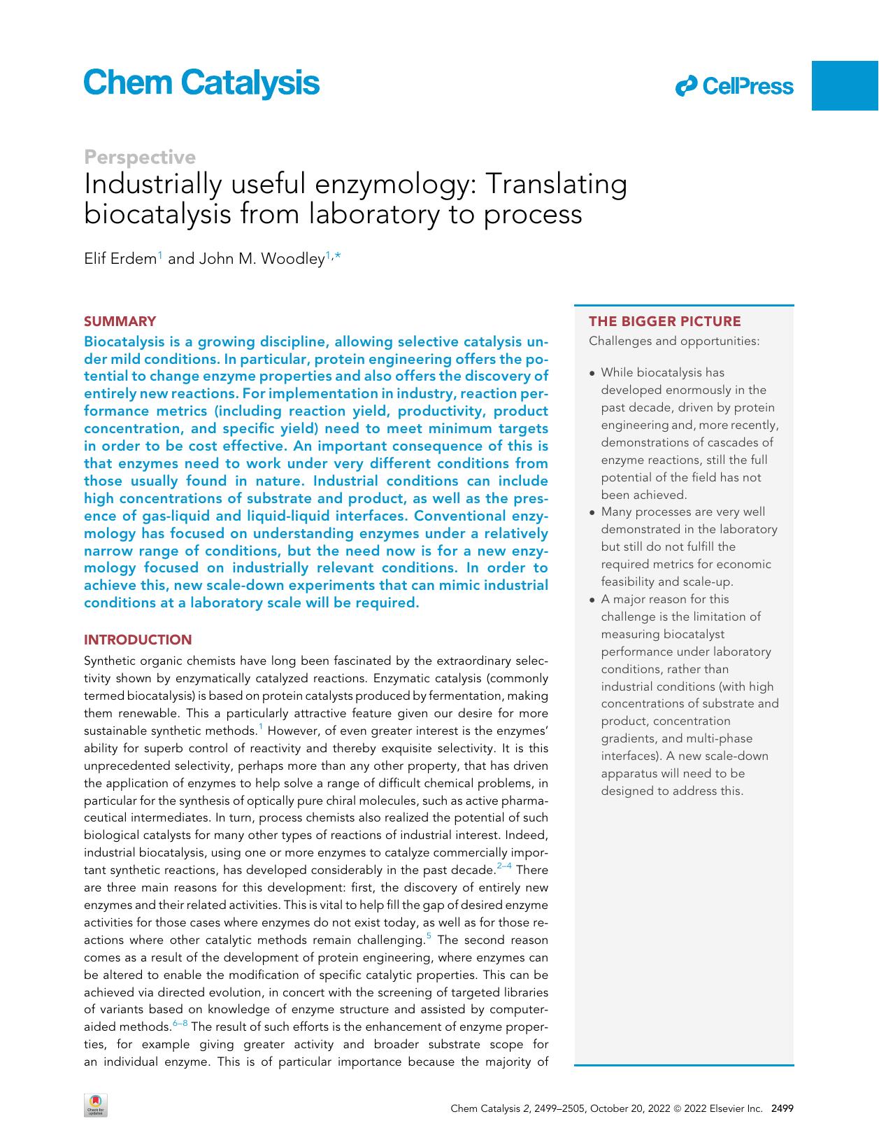 Industrially useful enzymology: Translating biocatalysis from laboratory to process by Elif Erdem