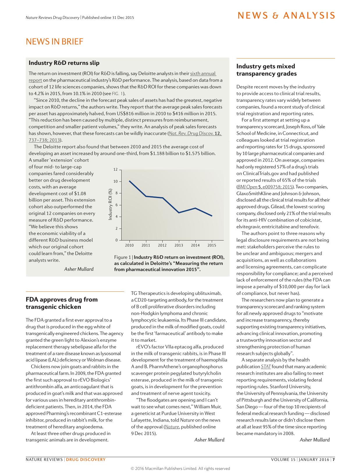 Industry R&D returns slip by Asher Mullard