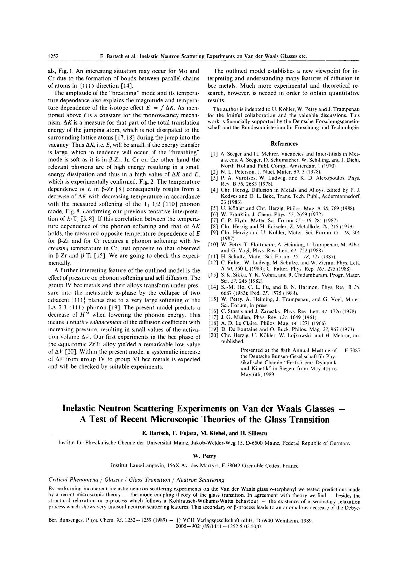 Inelastic Neutron Scattering Experiments on Van der Waals Glasses - A Test of Recent Microscopic Theories of the Glass Transition by Unknown