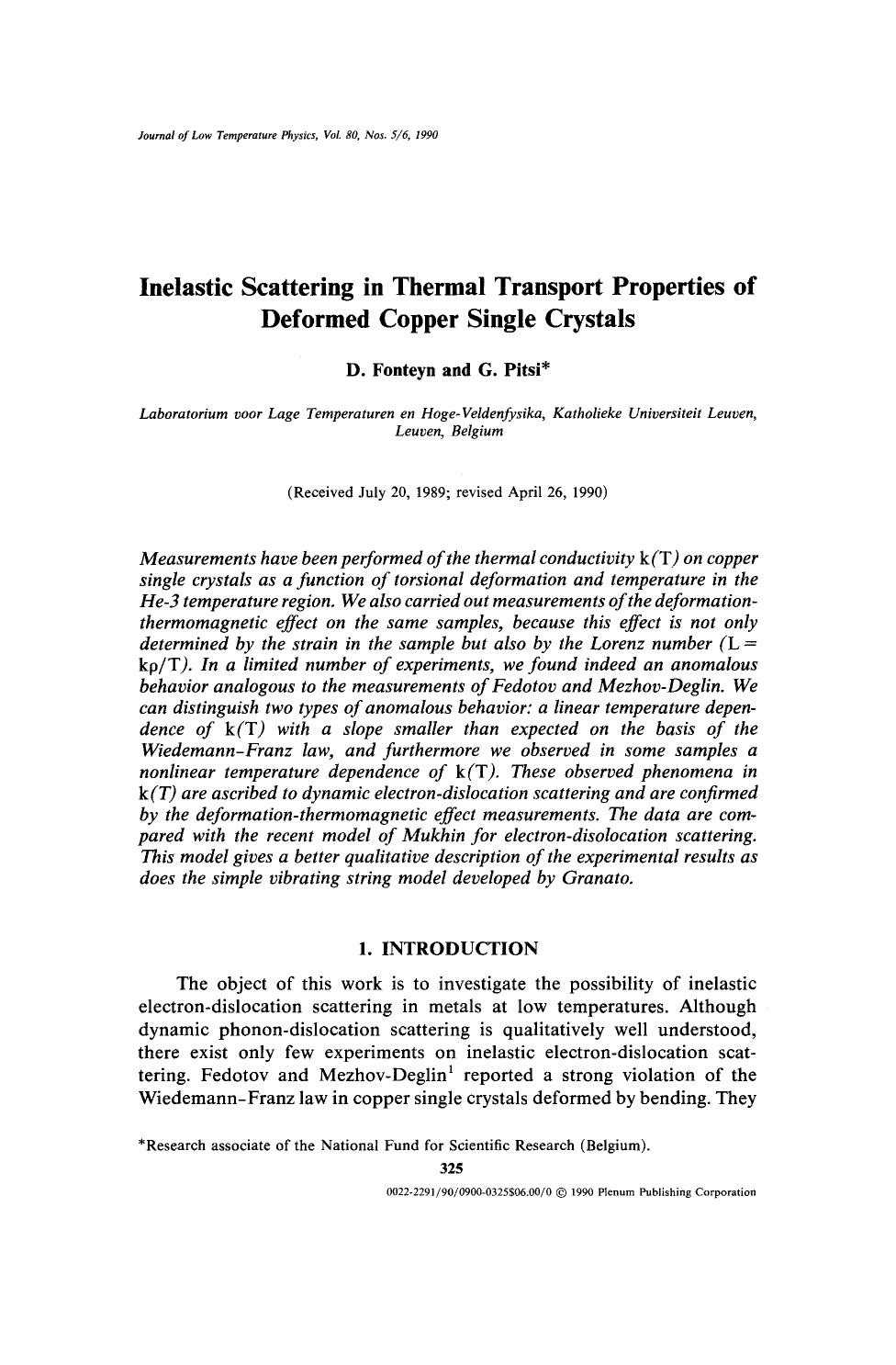 Inelastic scattering in thermal transport properties of deformed copper single crystals by Unknown