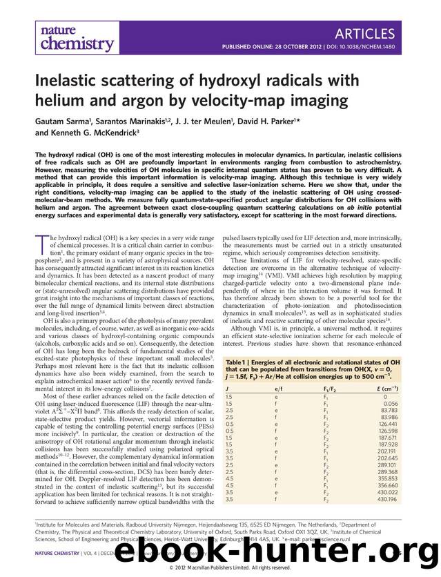 Inelastic scattering of hydroxyl radicals with helium and argon by velocity-map imaging by Gautam Sarma & Sarantos Marinakis & J. J. ter Meulen & David H. Parker & Kenneth G. McKendrick