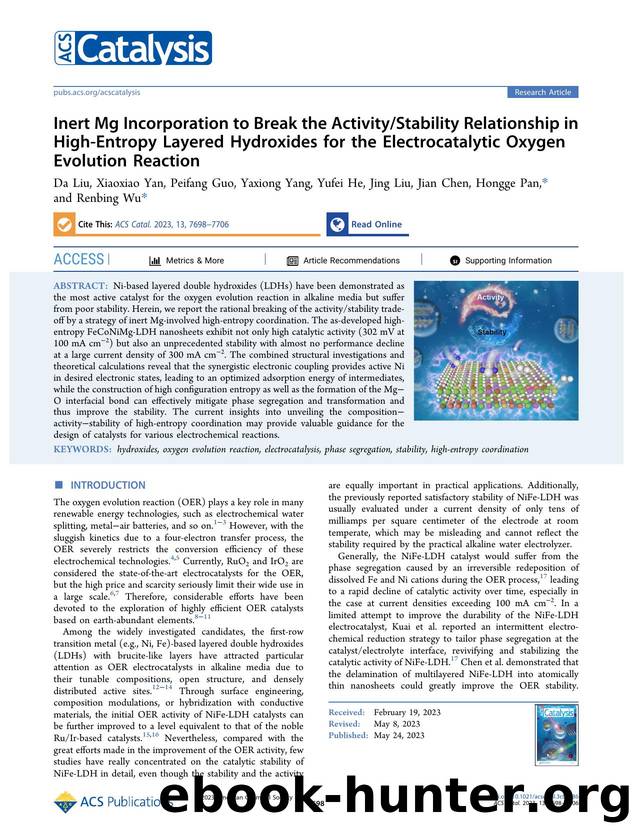 Inert Mg Incorporation to Break the ActivityStability Relationship in High-Entropy Layered Hydroxides for the Electrocatalytic Oxygen Evolution Reaction by unknow