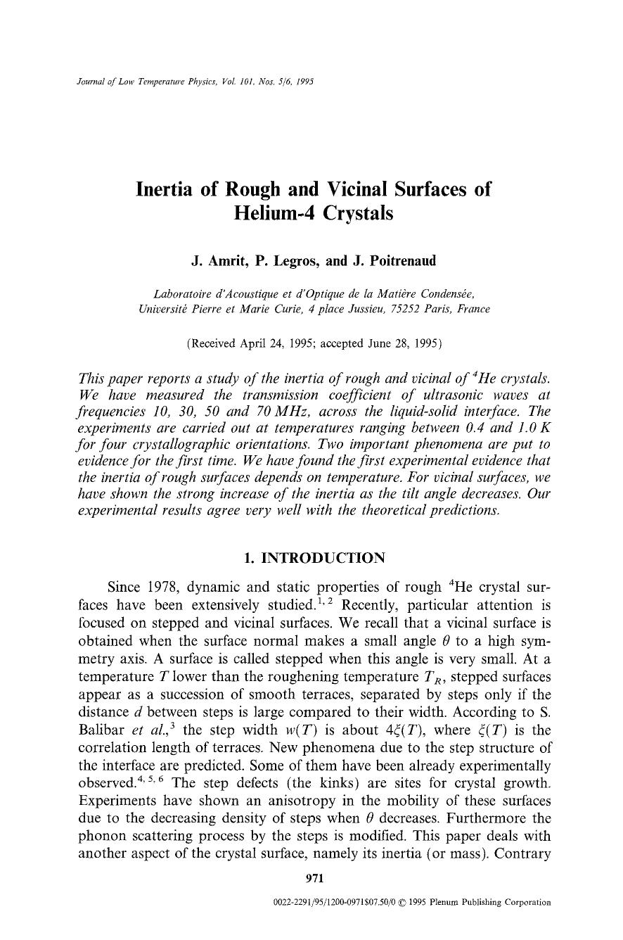Inertia of rough and vicinal surfaces of helium-4 crystals by Unknown