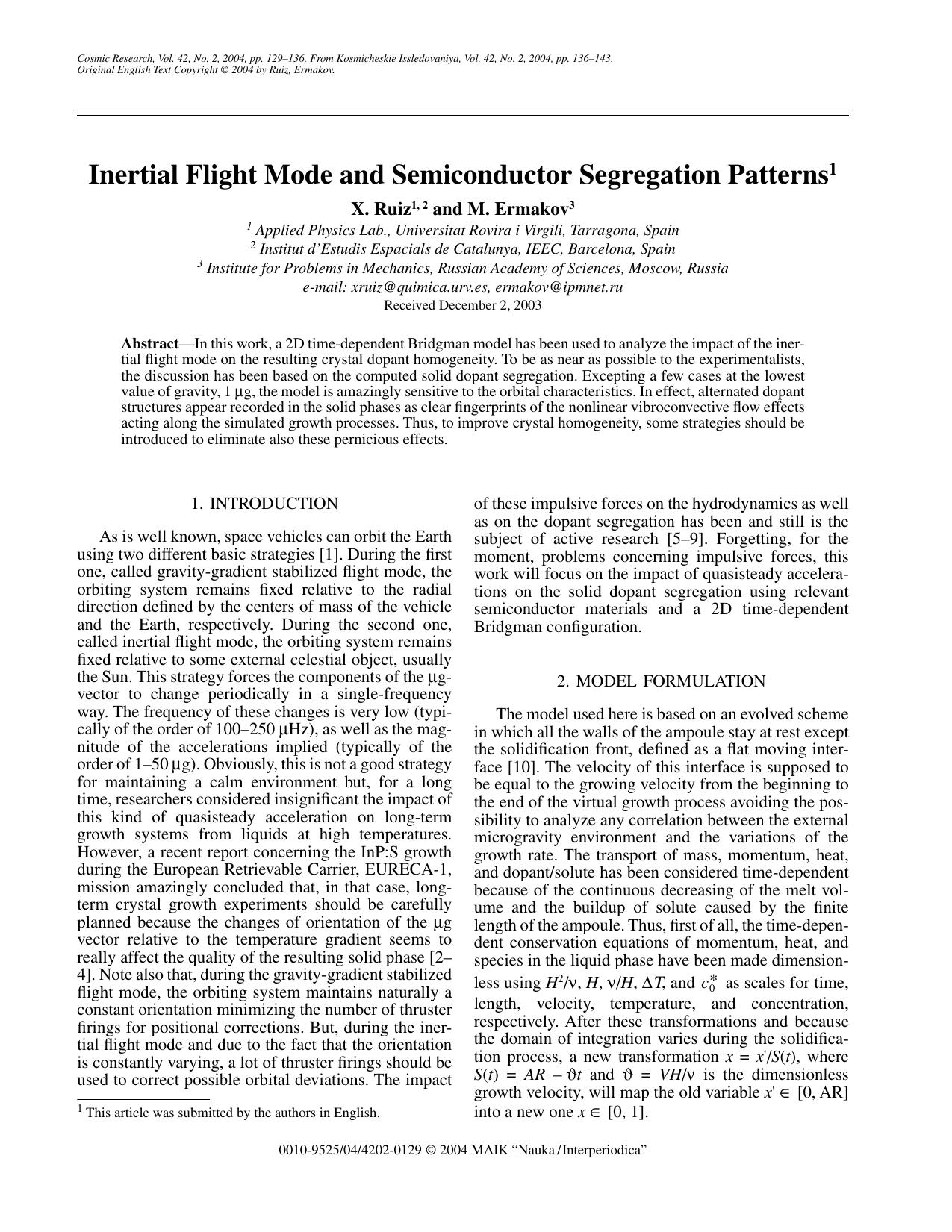 Inertial Flight Mode and Semiconductor Segregation Patterns by Unknown