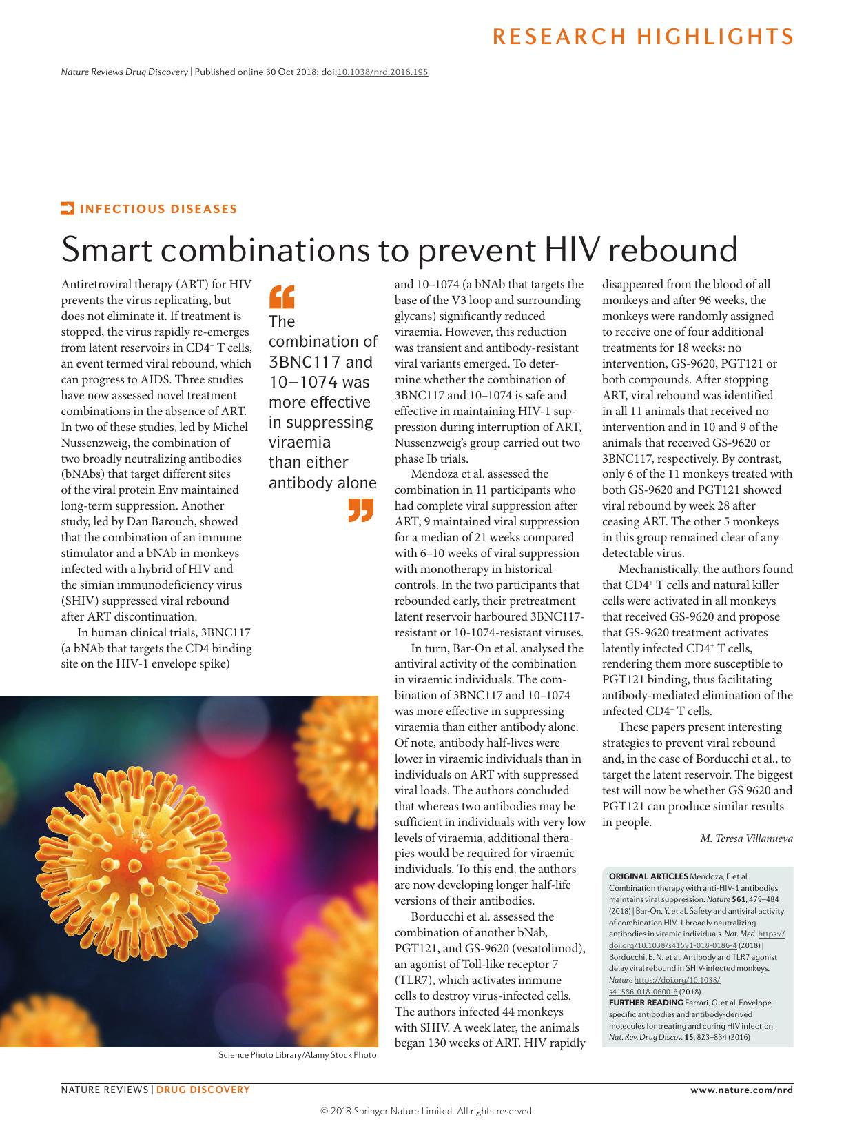 Infectious diseases: Smart combinations to prevent HIV rebound by M. Teresa Villanueva