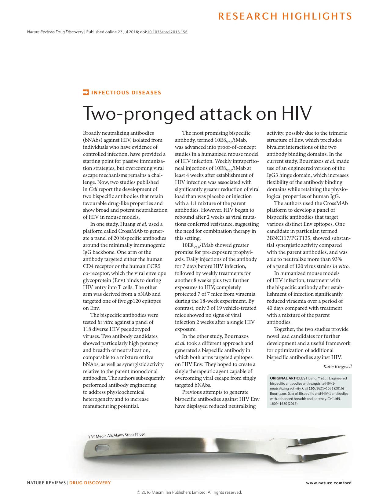 Infectious diseases: Two-pronged attack on HIV by Katie Kingwell