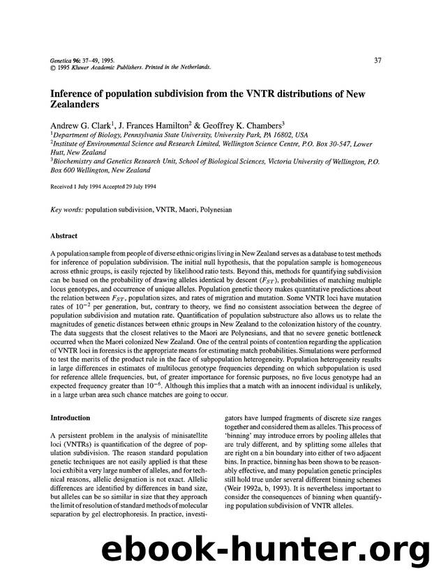 Inference of population subdivision from the VNTR distributions of New Zealanders by Unknown