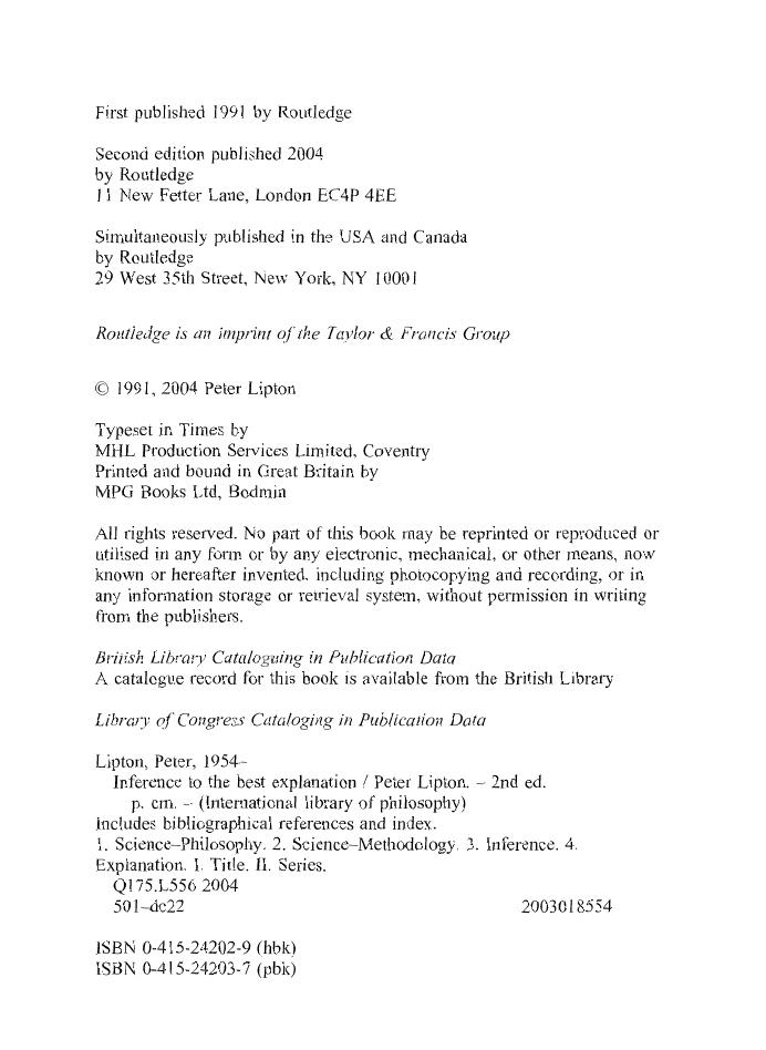 Inference to the Best Explanation by Peter Lipton by Unknown