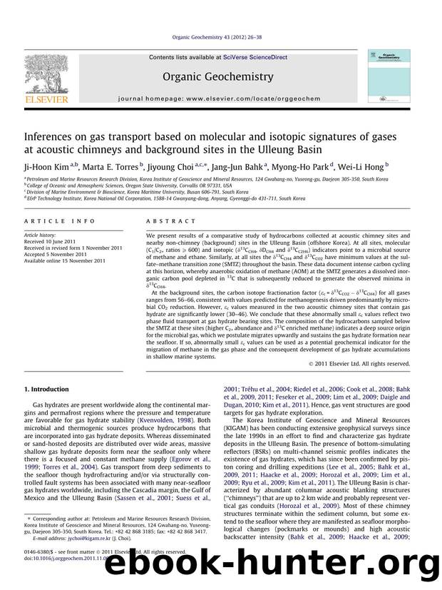 Inferences on gas transport based on molecular and isotopic signatures of gases at acoustic chimneys and background sites in the Ulleung Basin by Ji-Hoon Kim & Marta E. Torres & Jiyoung Choi & Jang-Jun Bahk & Myong-Ho Park & Wei-Li Hong