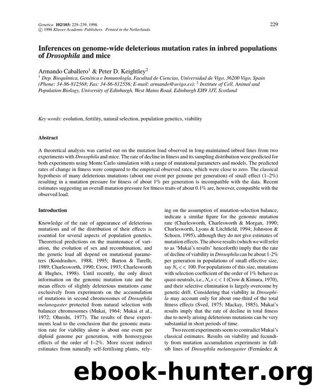 Inferences on genome-wide deleterious mutation rates in inbred populations of Drosophila and mice by Unknown