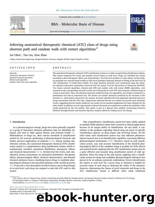 Inferring anatomical therapeutic chemical (ATC) class of drugs using shortest path and random walk with restart algorithms by Lei Chen & Tao Liu & Xian Zhao