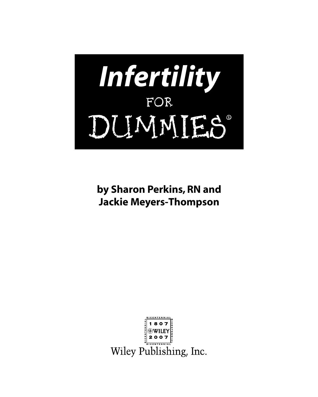 Infertility for Dummies by Sharon Perkins RN Jackie Meyers-Thompson Richard Paulson
