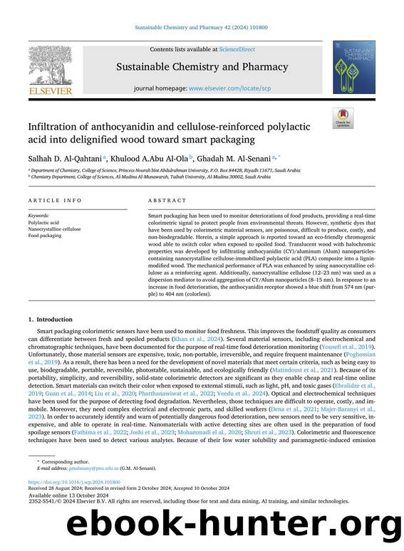 Infiltration of anthocyanidin and cellulose-reinforced polylactic acid into delignified wood toward smart packaging by Salhah D. Al-Qahtani & Khulood A.Abu Al-Ola & Ghadah M. Al-Senani