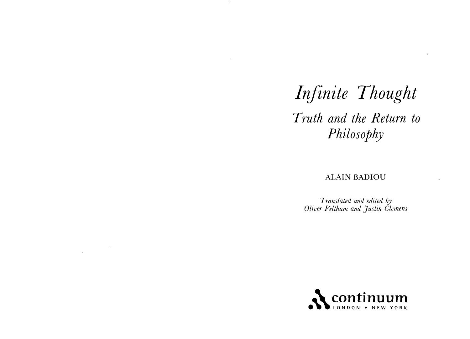 Infinite Thought [Truth Ant The Return To Philosophy] by Unknown
