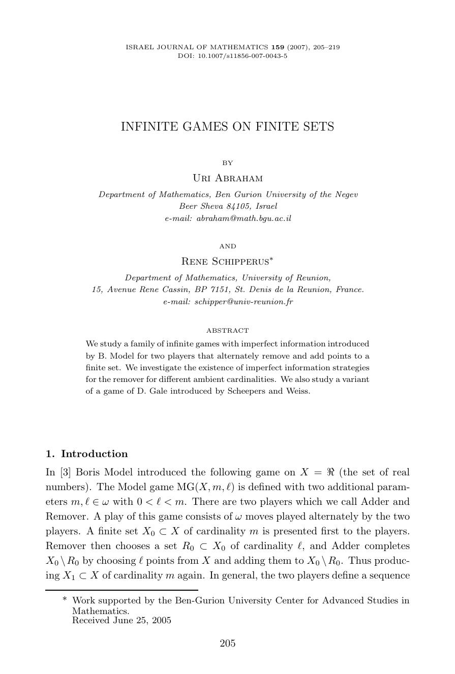 Infinite games on finite sets by Unknown