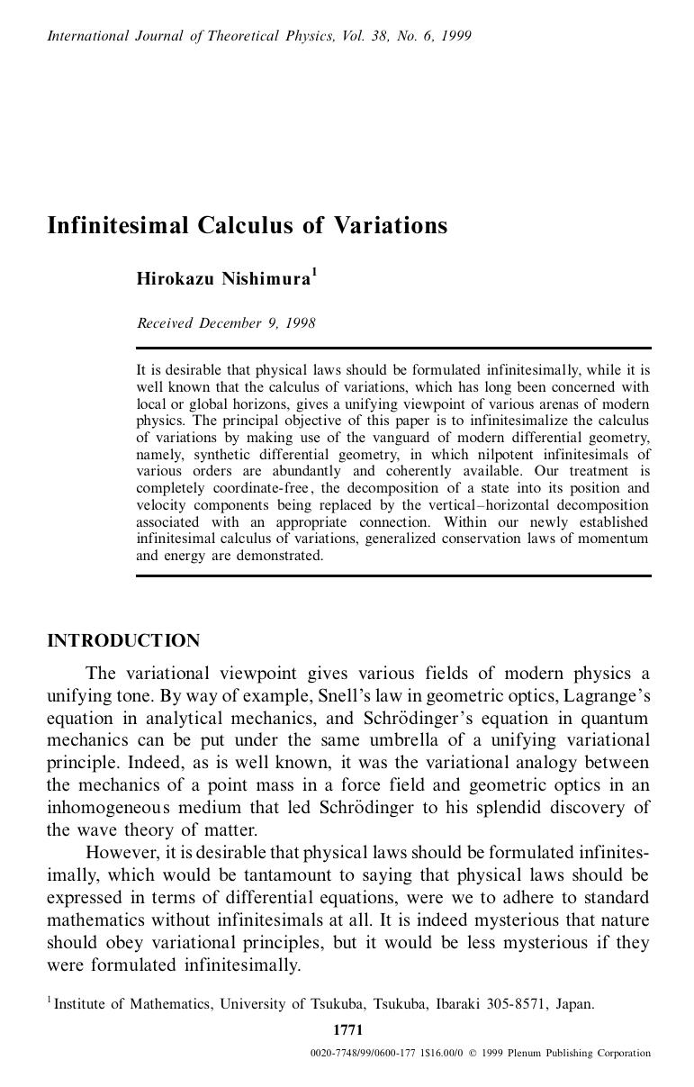 Infinitesimal Calculus of Variations by Unknown