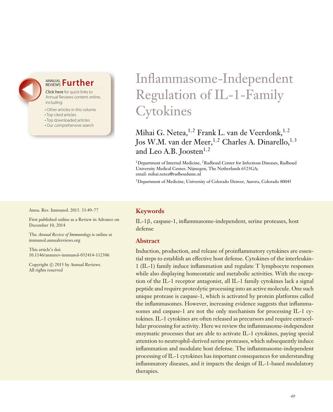 Inflammasome-Independent Regulation of IL-1-Family Cytokines by unknow