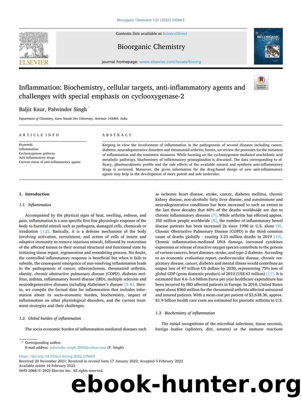 Inflammation: Biochemistry, cellular targets, anti-inflammatory agents and challenges with special emphasis on cyclooxygenase-2 by Baljit Kaur & Palwinder Singh