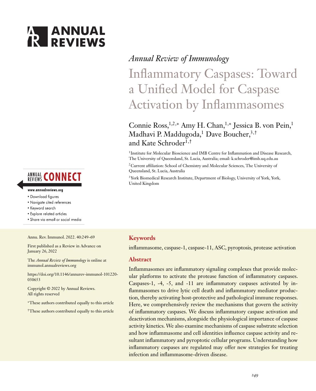 Inflammatory Caspases: Toward a Unified Model for Caspase Activation by Inflammasomes by Connie Ross Amy H. Chan Jessica B. von Pein Madhavi P. Maddugoda Dave Boucher Kate Schroder