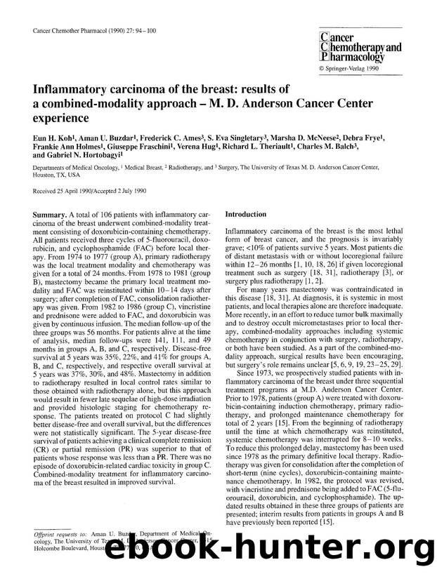 Inflammatory carcinoma of the breast: results of a combined-modality approach — M. D. Anderson Cancer Center experience by Unknown
