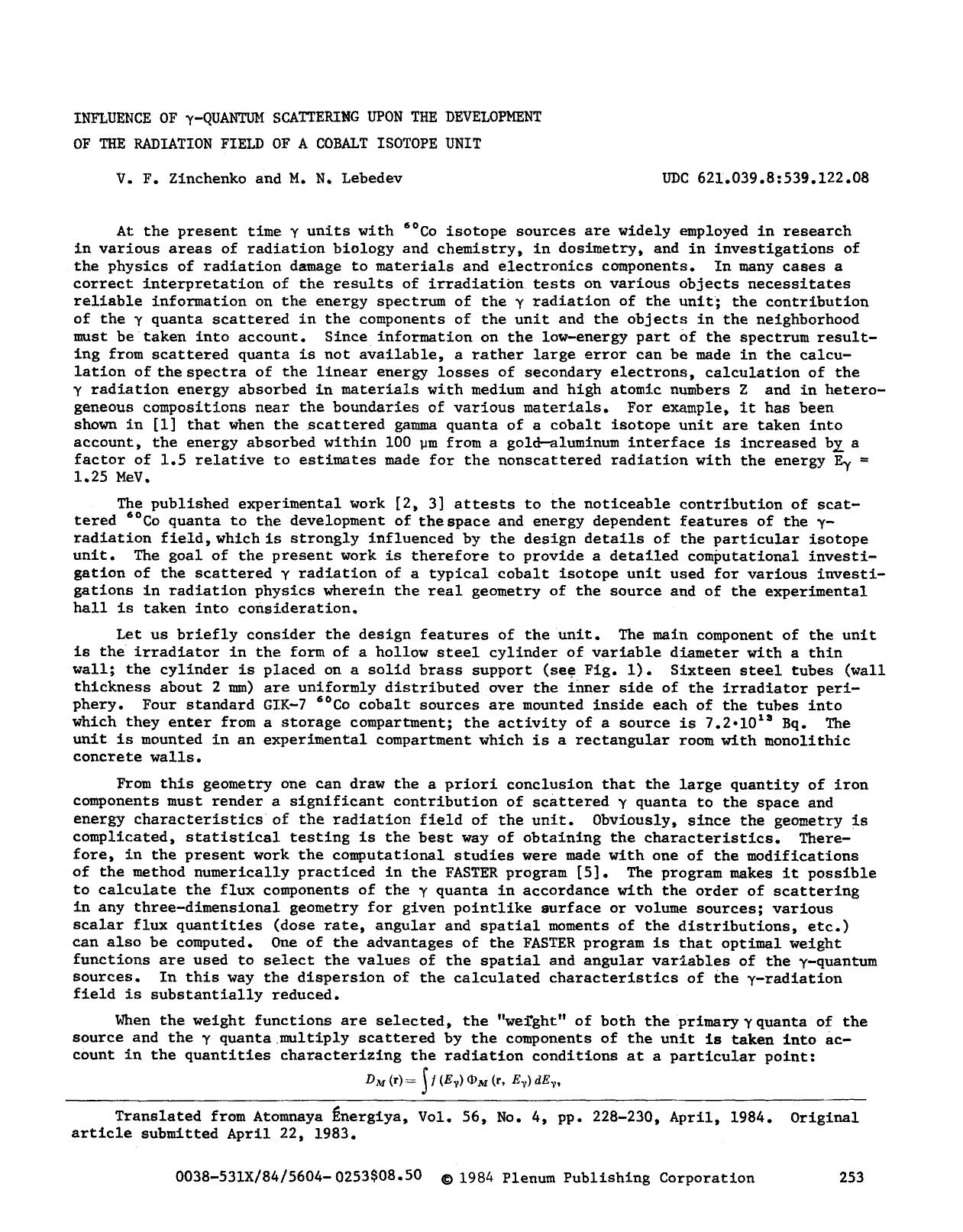 Influence of &#x03B3;-quantum scattering upon the development of the radiation field of a cobalt isotope unit by Unknown