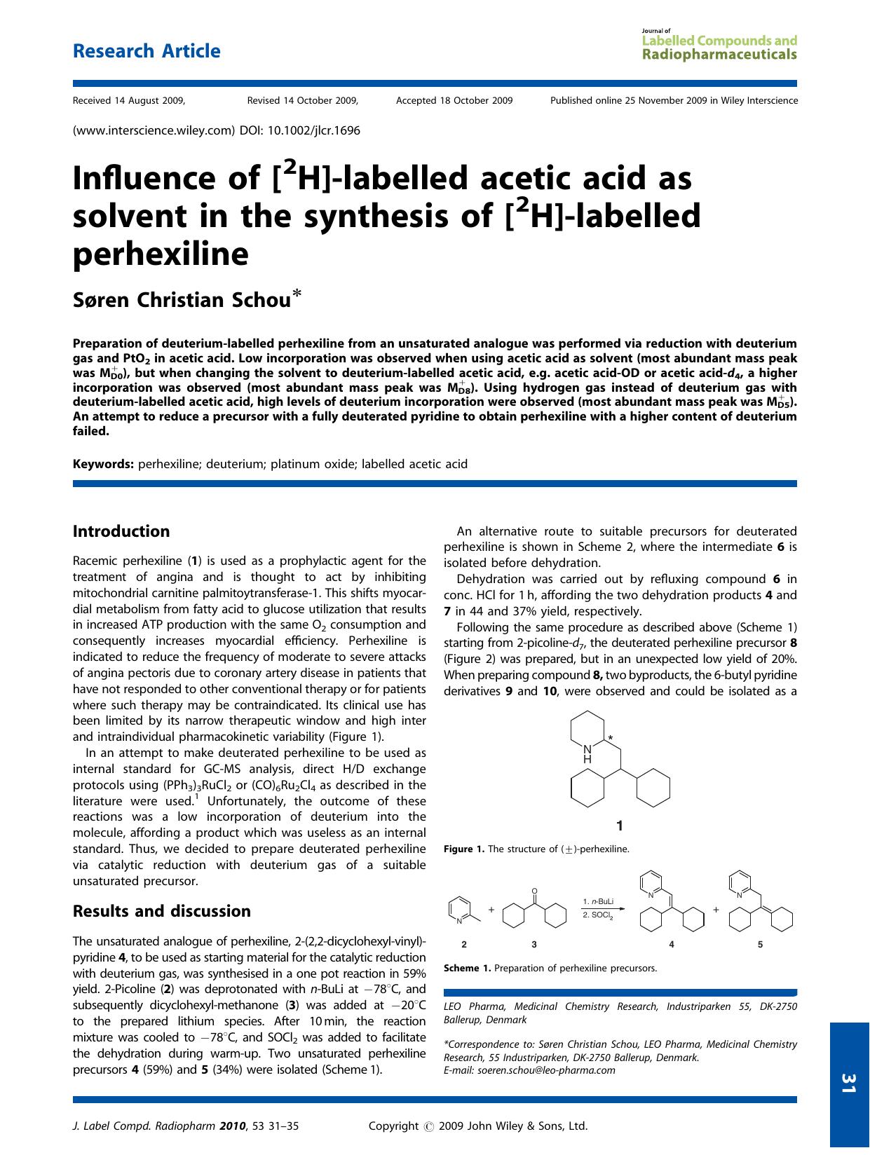 Influence of [2H]-labelled acetic acid as solvent in the synthesis of [2H]-labelled perhexiline by Unknown
