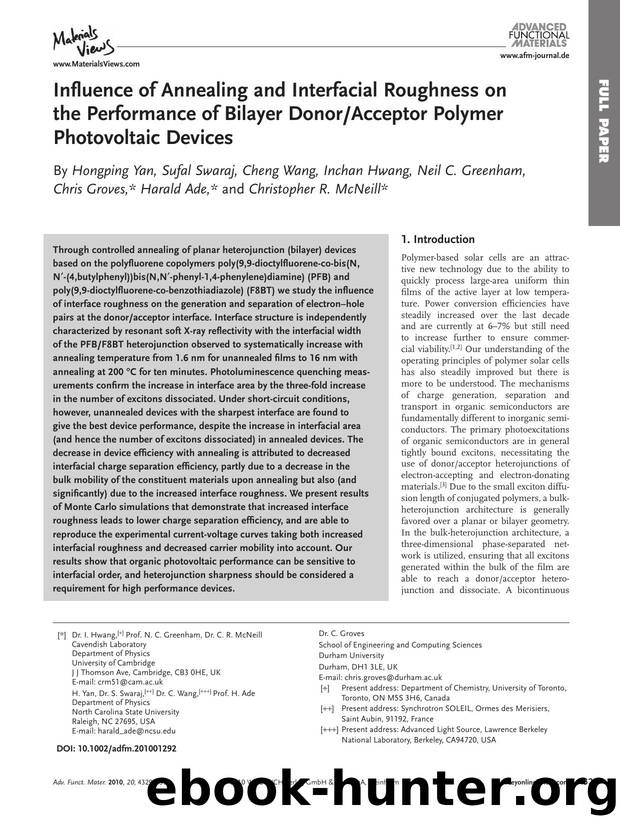 Influence of Annealing and Interfacial Roughness on the Performance of Bilayer DonorAcceptor Polymer Photovoltaic Devices by wcu
