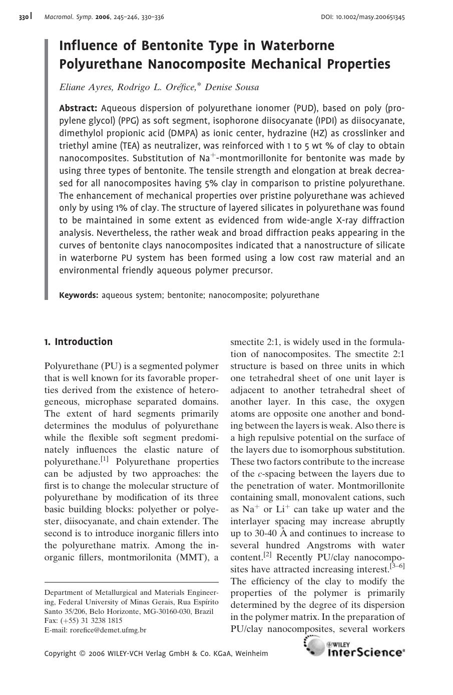 Influence of Bentonite Type in Waterborne Polyurethane Nanocomposite Mechanical Properties by Unknown