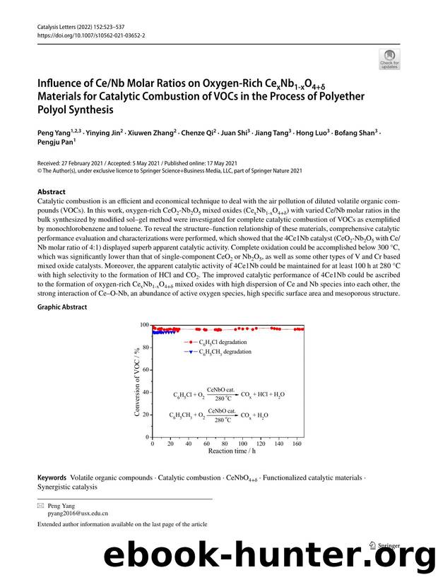 Influence of CeNb Molar Ratios on Oxygen-Rich CexNb1-xO4+Î´ Materials for Catalytic Combustion of VOCs in the Process of Polyether Polyol Synthesis by unknow
