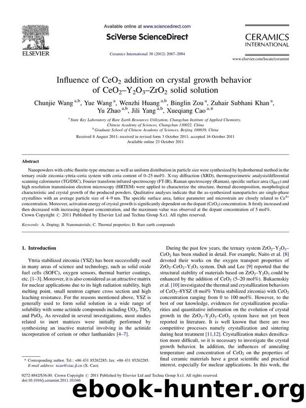 Influence of CeO2 addition on crystal growth behavior of CeO2âY2O3âZrO2 solid solution by Chunjie Wang