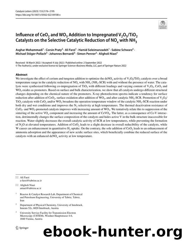 Influence of CeO2 and WO3 Addition to Impregnated V2O5TiO2 Catalysts on the Selective Catalytic Reduction of NOx with NH3 by unknow