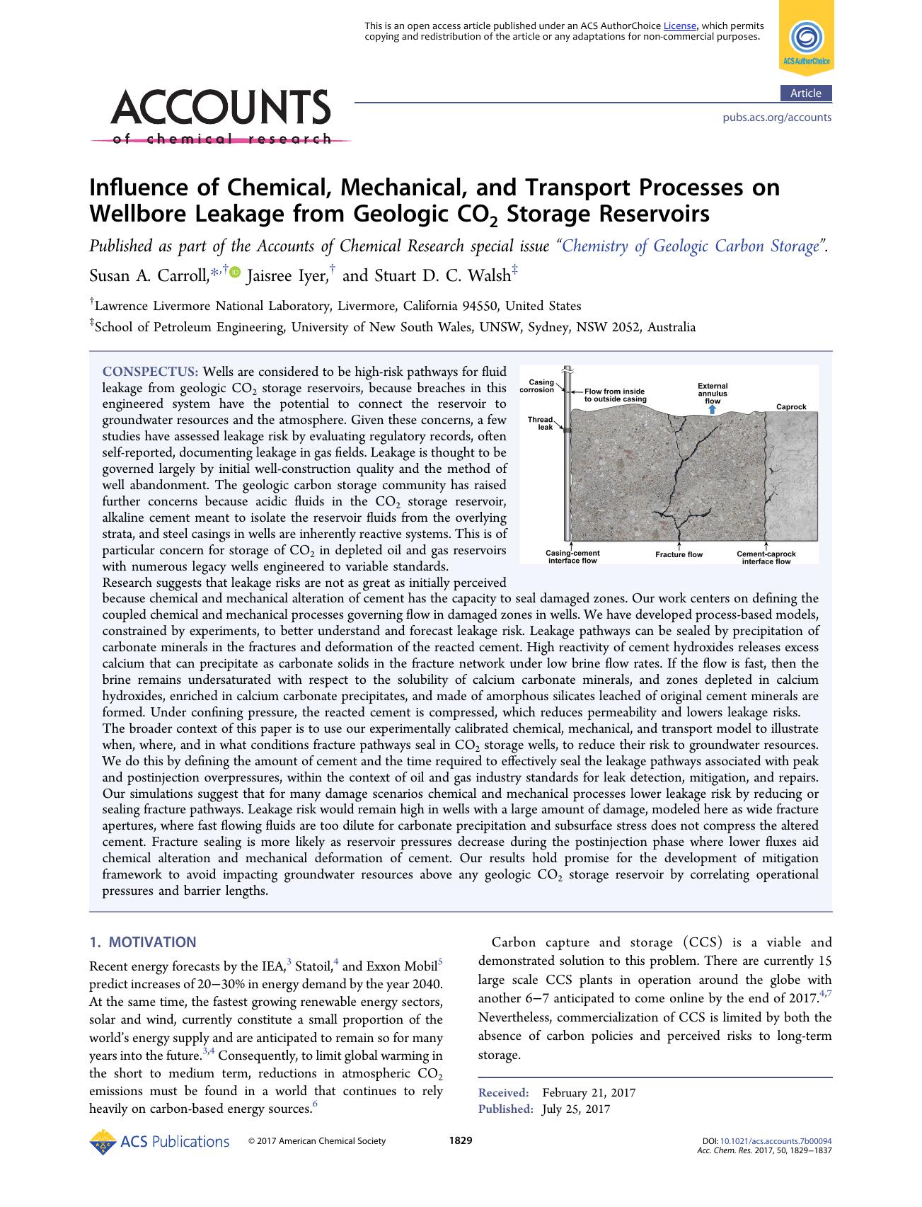 Influence of Chemical, Mechanical, and Transport Processes on Wellbore Leakage from Geologic CO2 Storage Reservoirs by Susan A. Carroll Jaisree Iyer & Stuart D. C. Walsh