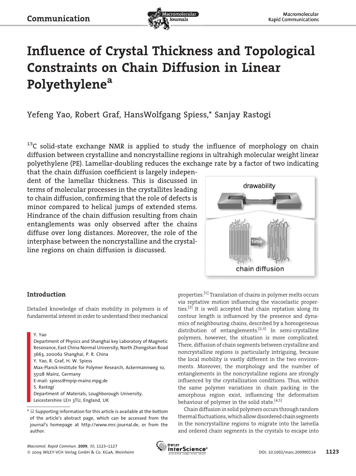 Influence of Crystal Thickness and Topological Constraints on Chain Diffusion in Linear Polyethylene by Unknown