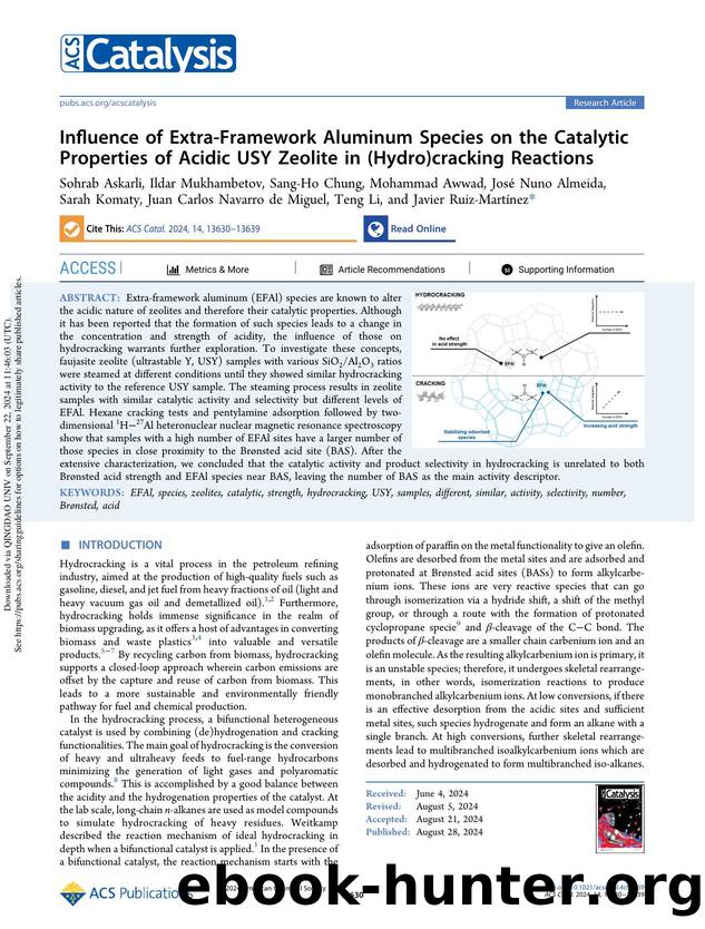 Influence of Extra-Framework Aluminum Species on the Catalytic Properties of Acidic USY Zeolite in (Hydro)cracking Reactions by unknow