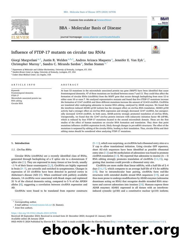 Influence of FTDP-17 mutants on circular tau RNAs by unknow