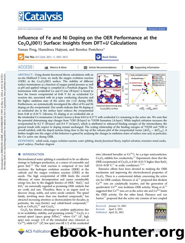 Influence of Fe and Ni Doping on the OER Performance at the Co3O4(001) Surface: Insights from DFT+U Calculations by Yuman Peng Hamidreza Hajiyani & Rossitza Pentcheva