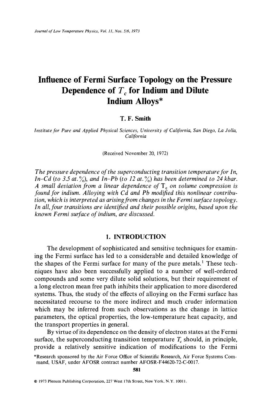 Influence of Fermi surface topology on the pressure dependence of <Emphasis Type="Italic">T <Emphasis> <Subscript> <Emphasis Type="Italic">c <Emphasis> <Subscript> for indium and dilute indium alloys by Unknown