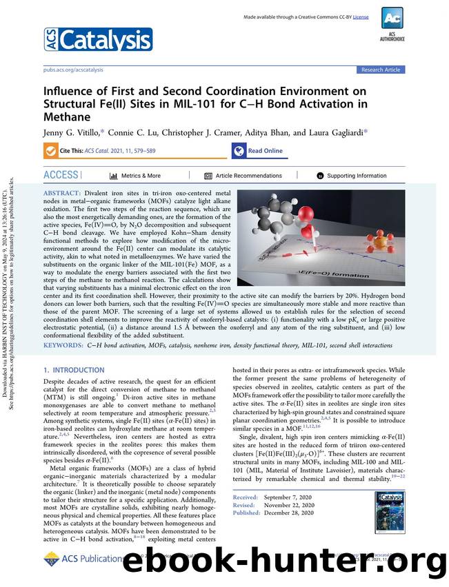 Influence of First and Second Coordination Environment on Structural Fe(II) Sites in MIL-101 for CâH Bond Activation in Methane by Jenny G. Vitillo Connie C. Lu Christopher J. Cramer Aditya Bhan & Laura Gagliardi