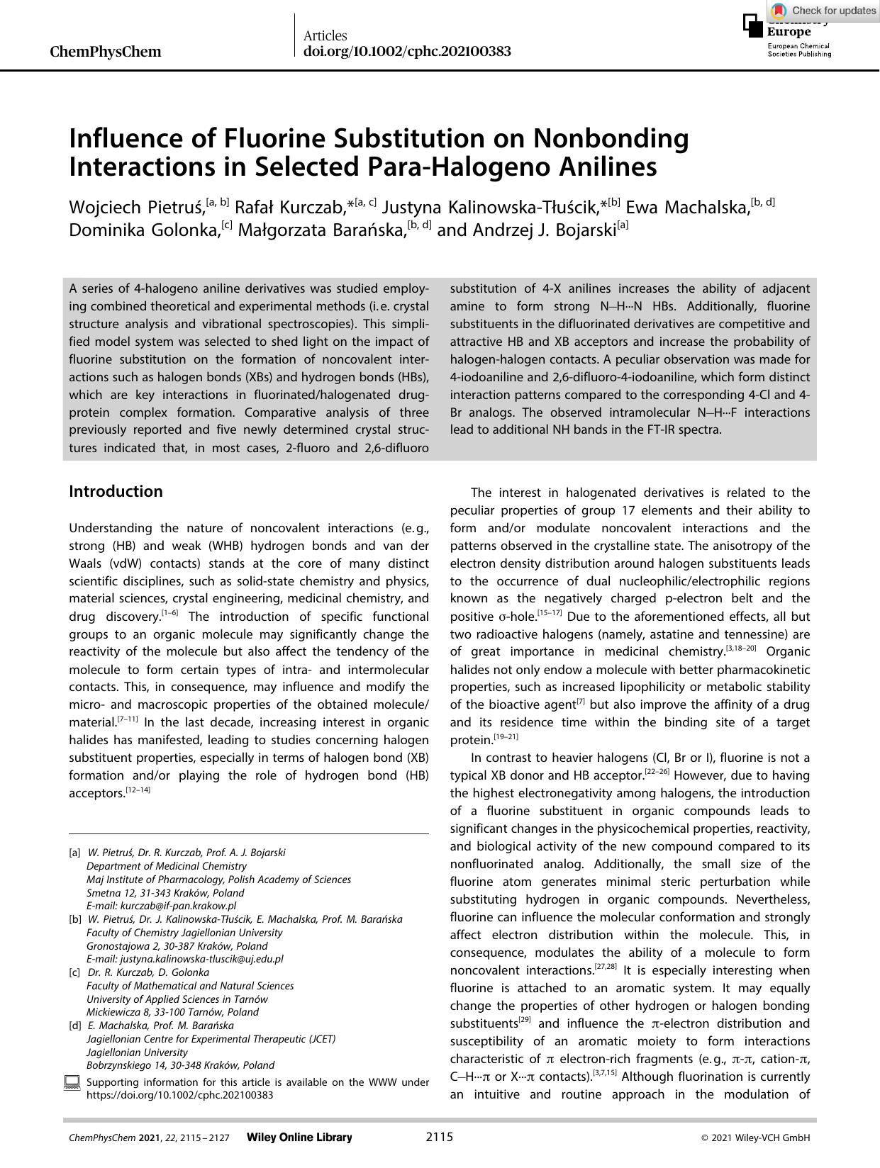 Influence of Fluorine Substitution on Nonbonding Interactions in Selected ParaâHalogeno Anilines by Unknown