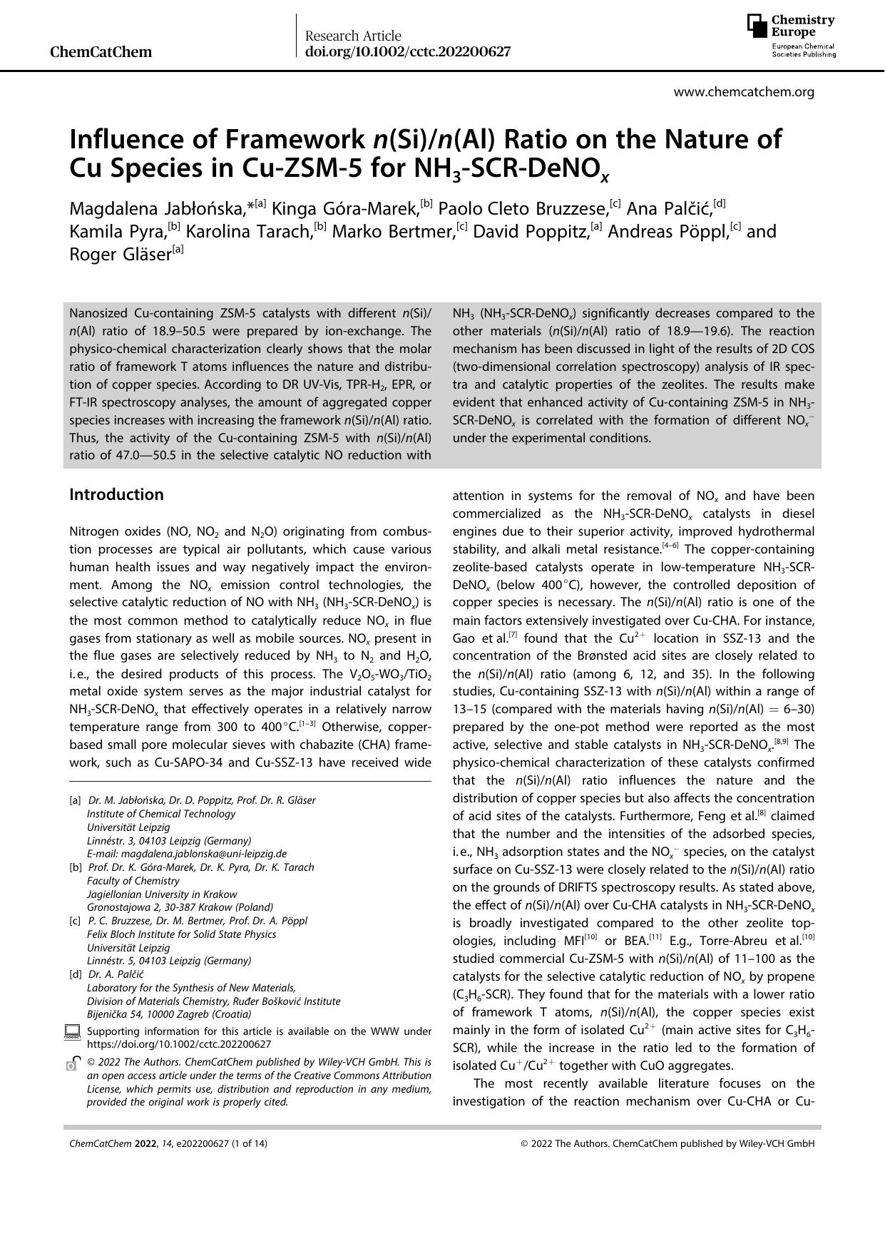 Influence of Framework n(Si)n(Al) Ratio on the Nature of Cu Species in CuâZSMâ5 for NH3âSCRâDeNOx by Unknown