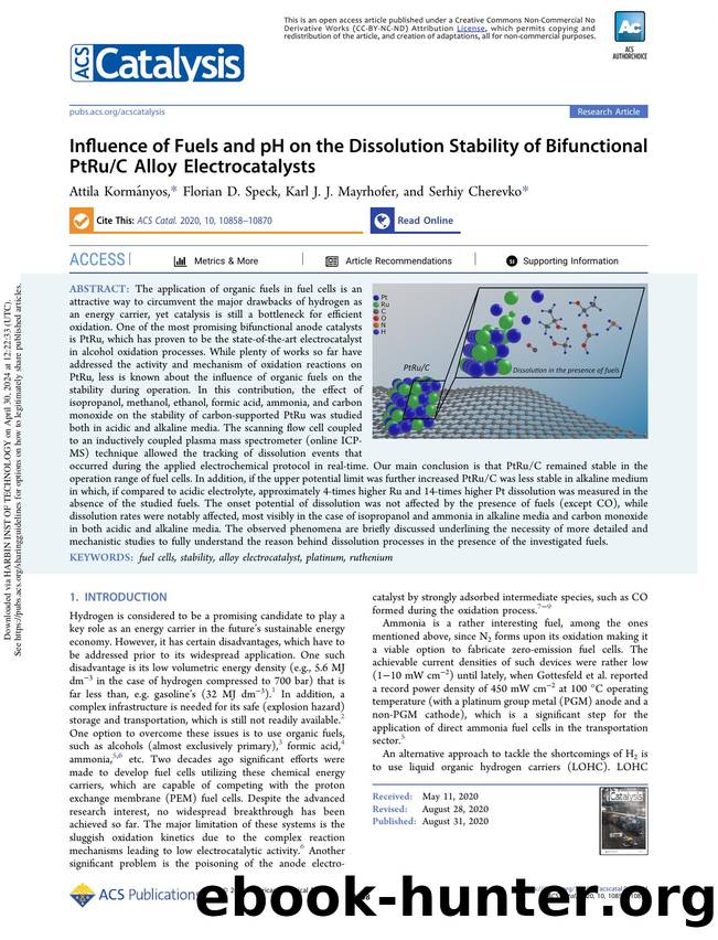 Influence of Fuels and pH on the Dissolution Stability of Bifunctional PtRuC Alloy Electrocatalysts by Attila Kormányos Florian D. Speck Karl J. J. Mayrhofer & Serhiy Cherevko