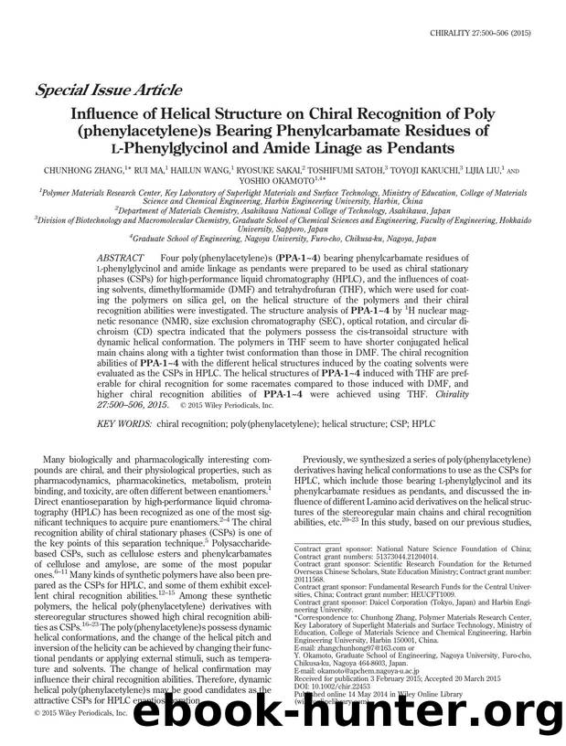 Influence of Helical Structure on Chiral Recognition of Poly(phenylacetylene)s Bearing Phenylcarbamate Residues of L-Phenylglycinol and Amide Linage as Pendants by unknow